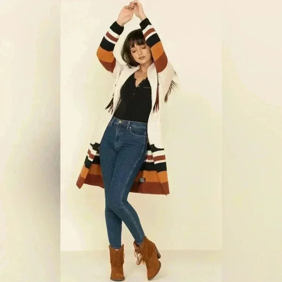 SHYANNE WOMEN'S SOUTHWESTERN STRIPED DUSTER CARDIGAN Medium Boho - Picture 2 of 10